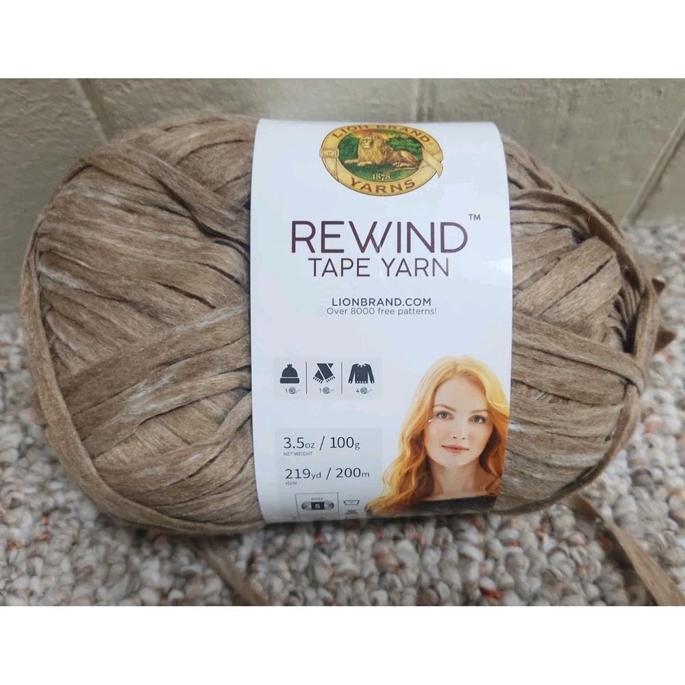 Lion Brand Rewind Tape Yarn Willow 124 Bulky 5 Brown Taupe 3.5oz 219yd New